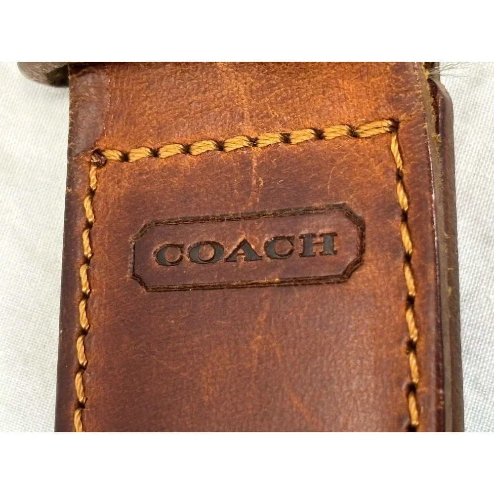 Vtg Coach Brown Leather & Grosgrain Ribbon Belt Men's 40 Made Italy